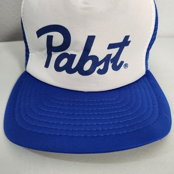 Vintage Pabst PBR Beer Blue and White Snapback Trucker Hat - Picture 9 of 9